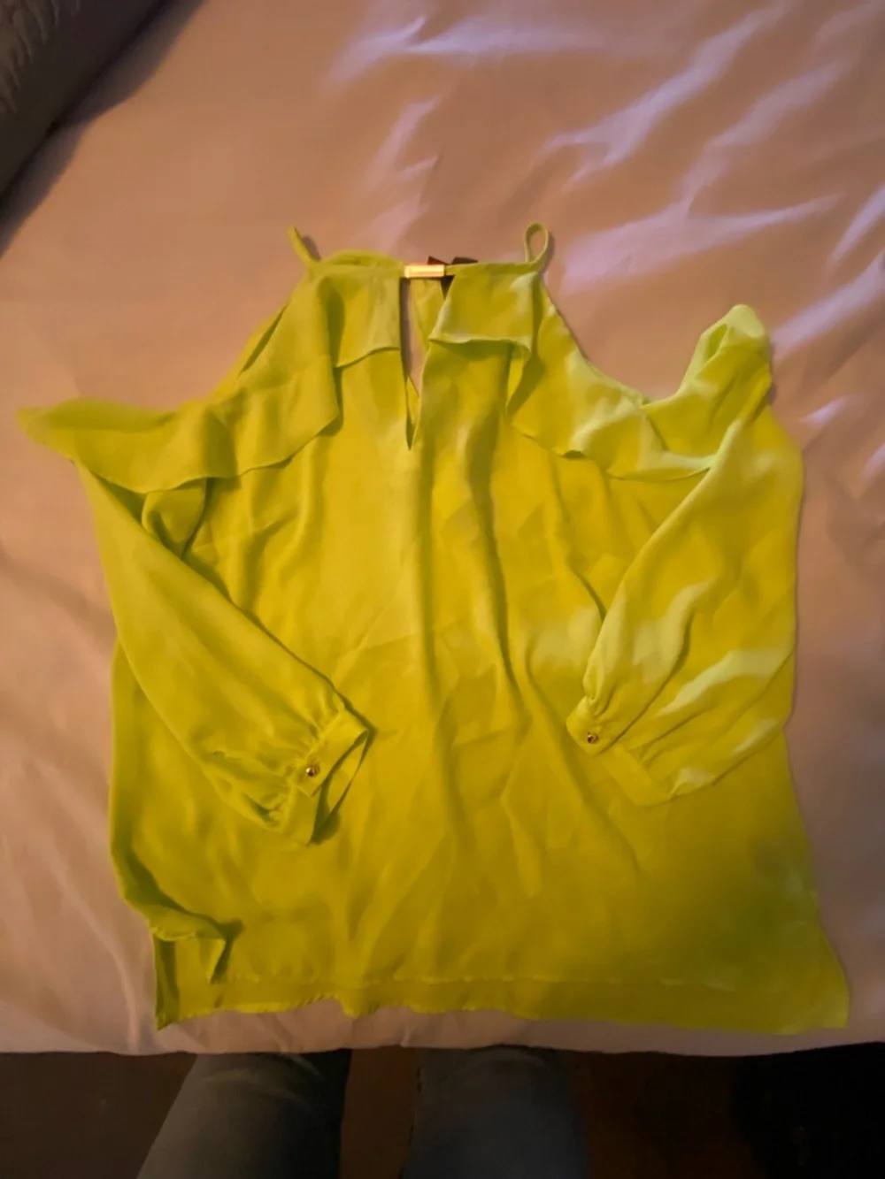 BOLD elements Neon Lime One-Shoulder Ruffle Blouse - Picture 5 of 9